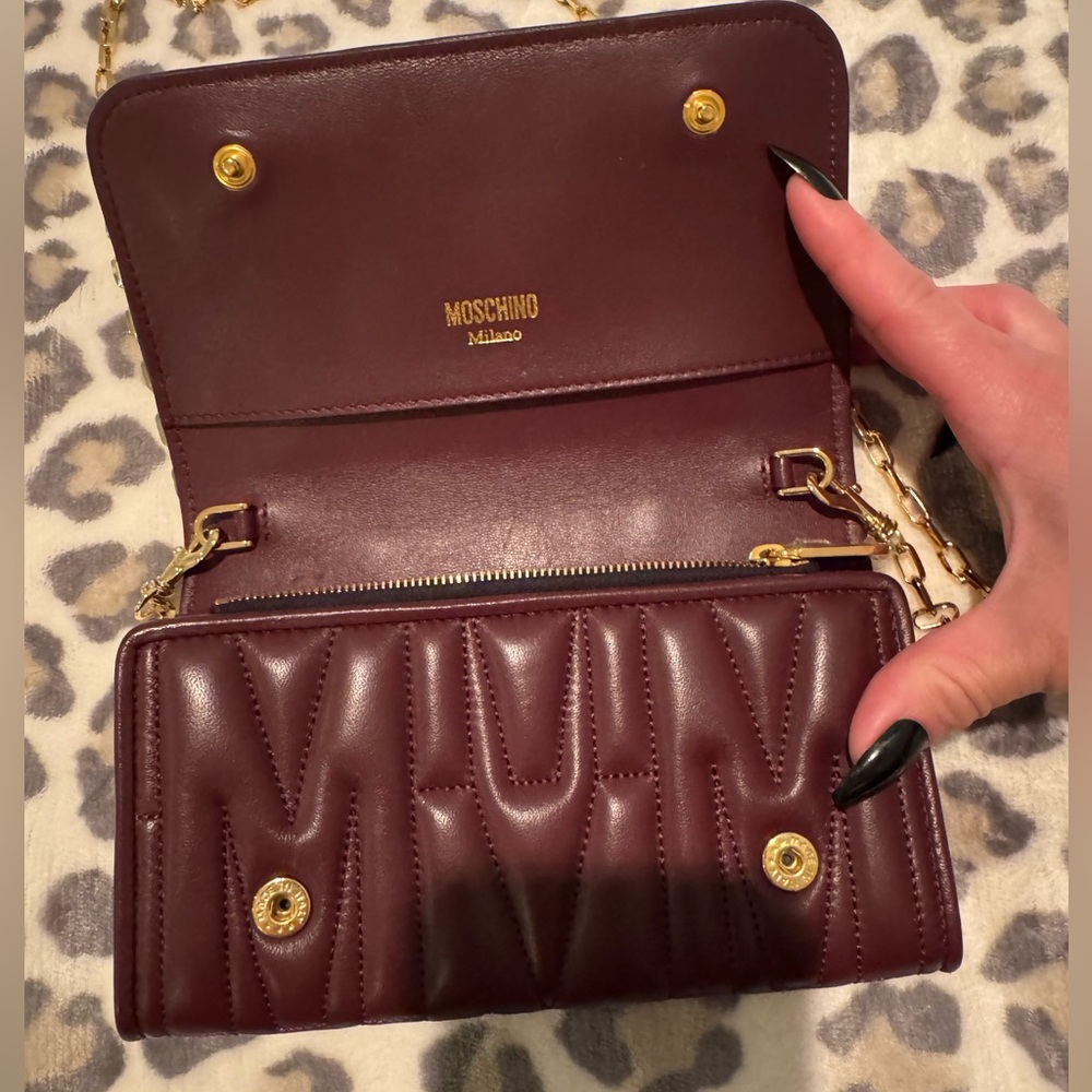 Moschino Quilted Crossbody Bag in Deep Wine with Gold Hardware - Picture 6 of 12